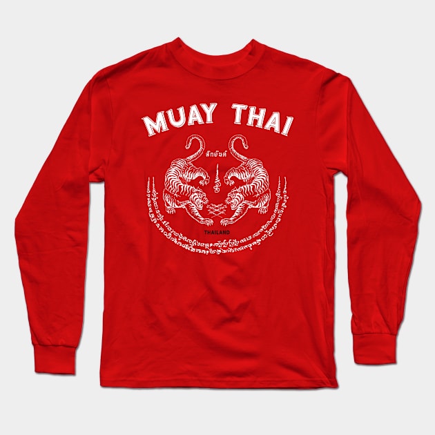 Muay Thai Tiger Sak Yant Tattoo Kickboxing Thailand Long Sleeve T-Shirt by VintCam